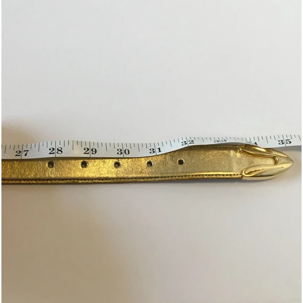 Vintage Genuine Leather Womens Belt Gold Tone & Buckle Studs marked Size S